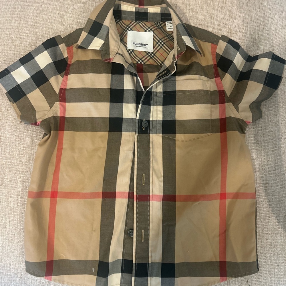 Burberry Kids Plaid Shirt - Tan, Black, and Red